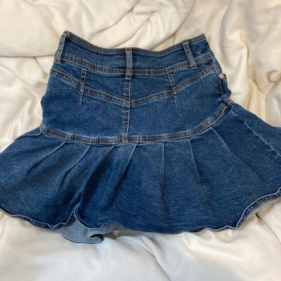 Jean pleated flared mini skirt - Picture 3 of 3
